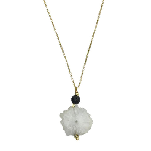 Solar Quartz Lava Necklace Layered Pendant Natural Protection Stone Jewelry