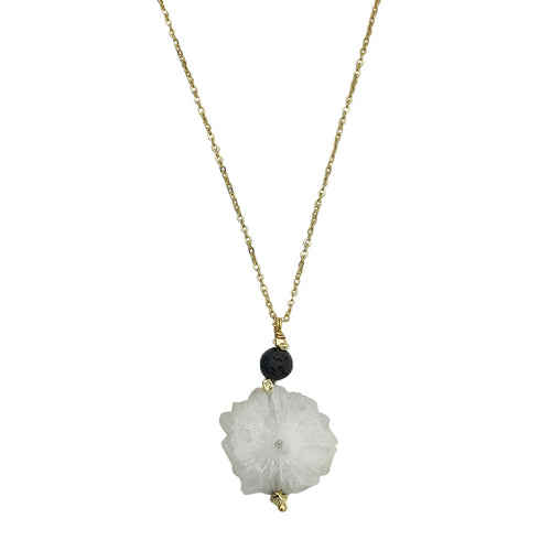 Solar Quartz Lava Necklace Layered Pendant Natural Protection Stone Jewelry